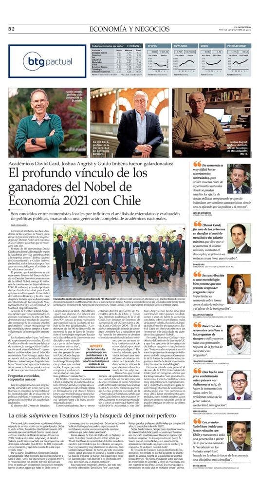 El profundo vínculo de los ganadores del Nobel de Economía 2021 con Chile